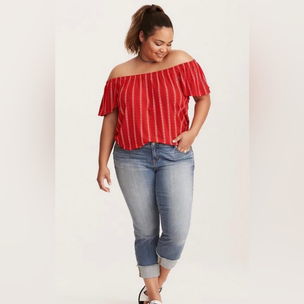 Torrid Off the Shoulder Border Print Top